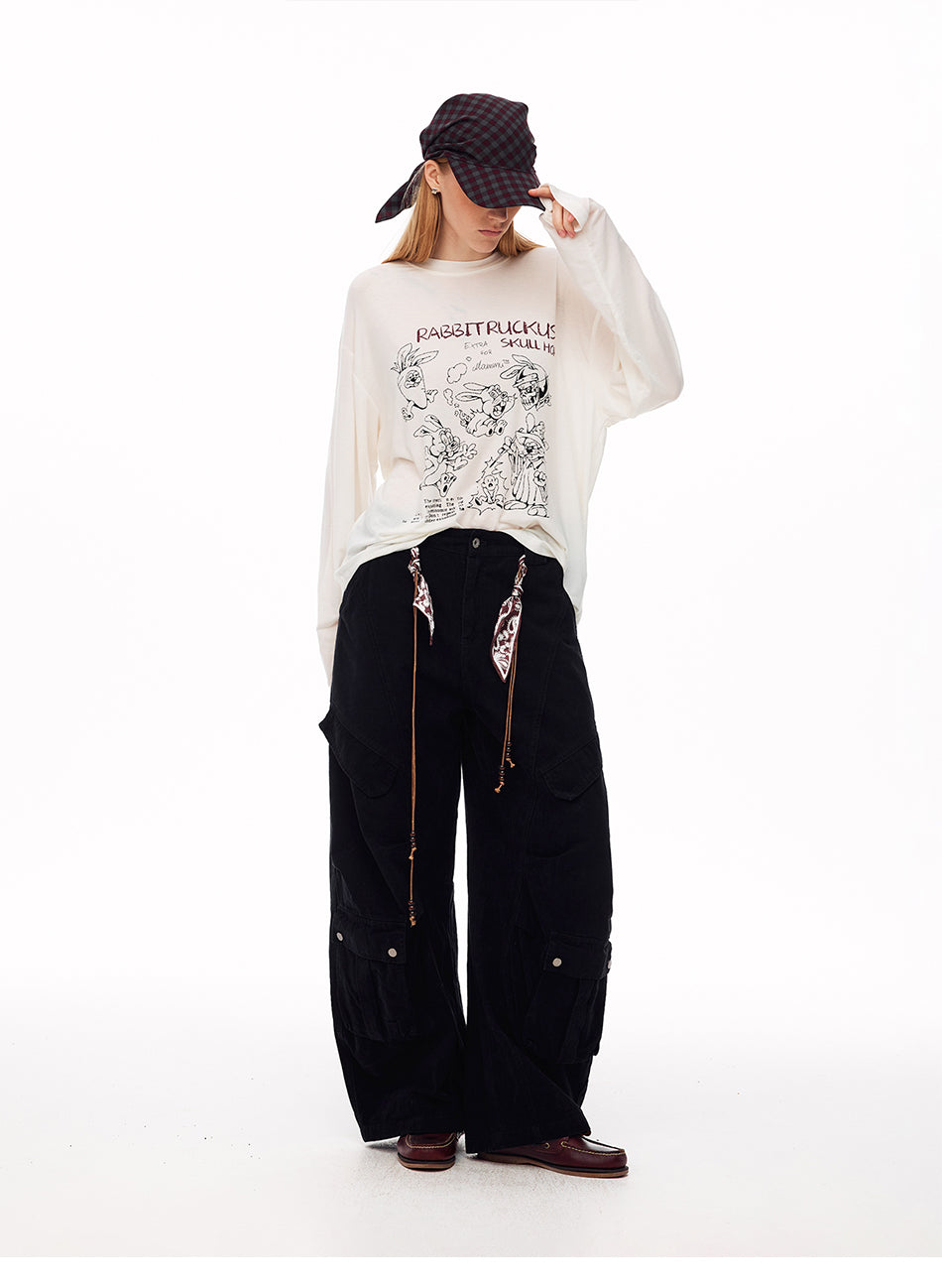 MADWITCH WASHED CURVED-LEG CARGO TROUSERS #5869