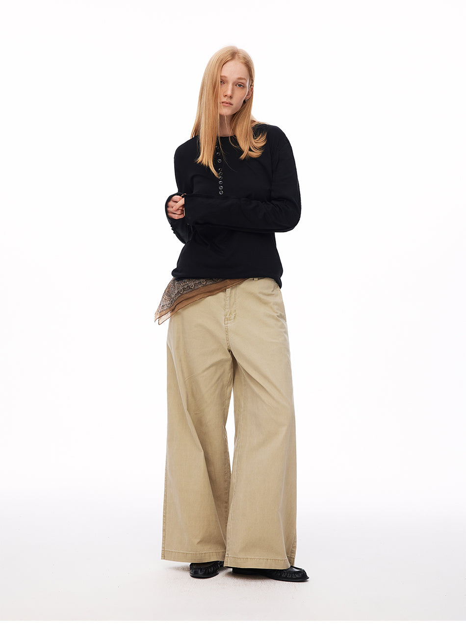 MADWITCH ASYMMETRIC PLACKET LYOCELL LINEN TEE #TC157