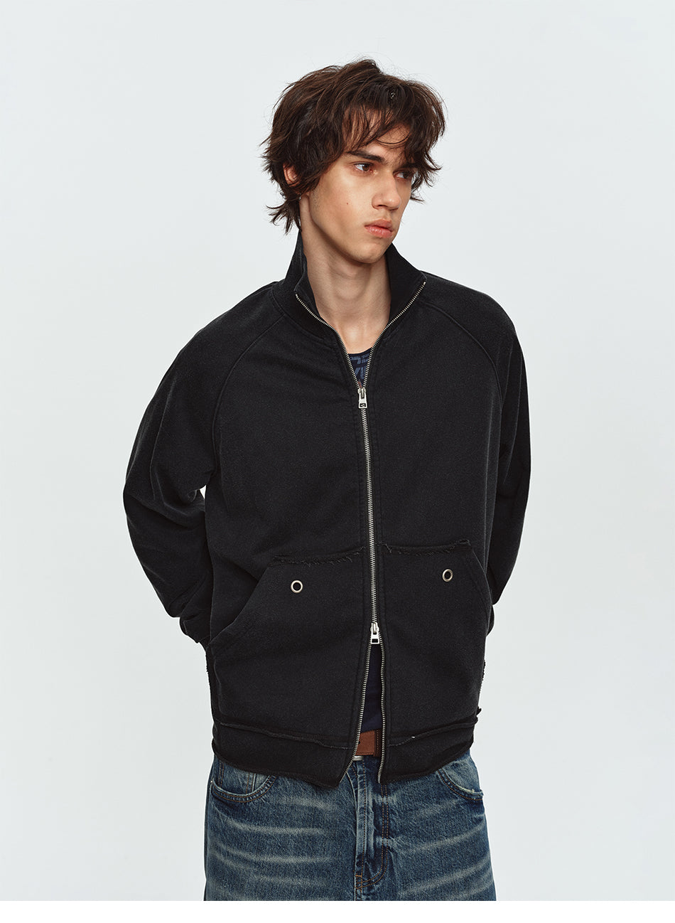 MADWITCH WASHED EYELET-POCKET ZIP SWEATSHIRT JACKET #CW1382