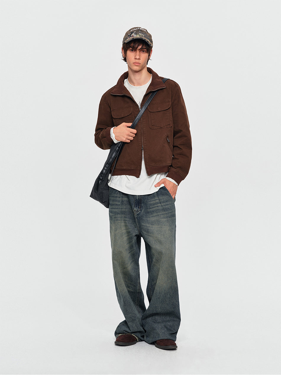 MADWITCH WASHED DUAL-POCKET STAND-COLLAR WORKWEAR JACKET #DY26043