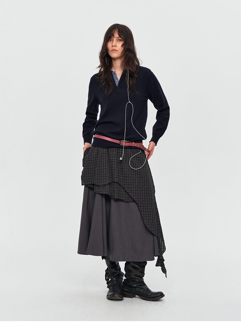 MADWITCH CONTRAST-COLLAR PLAID WOOL-BLEND CARDIGAN #11889