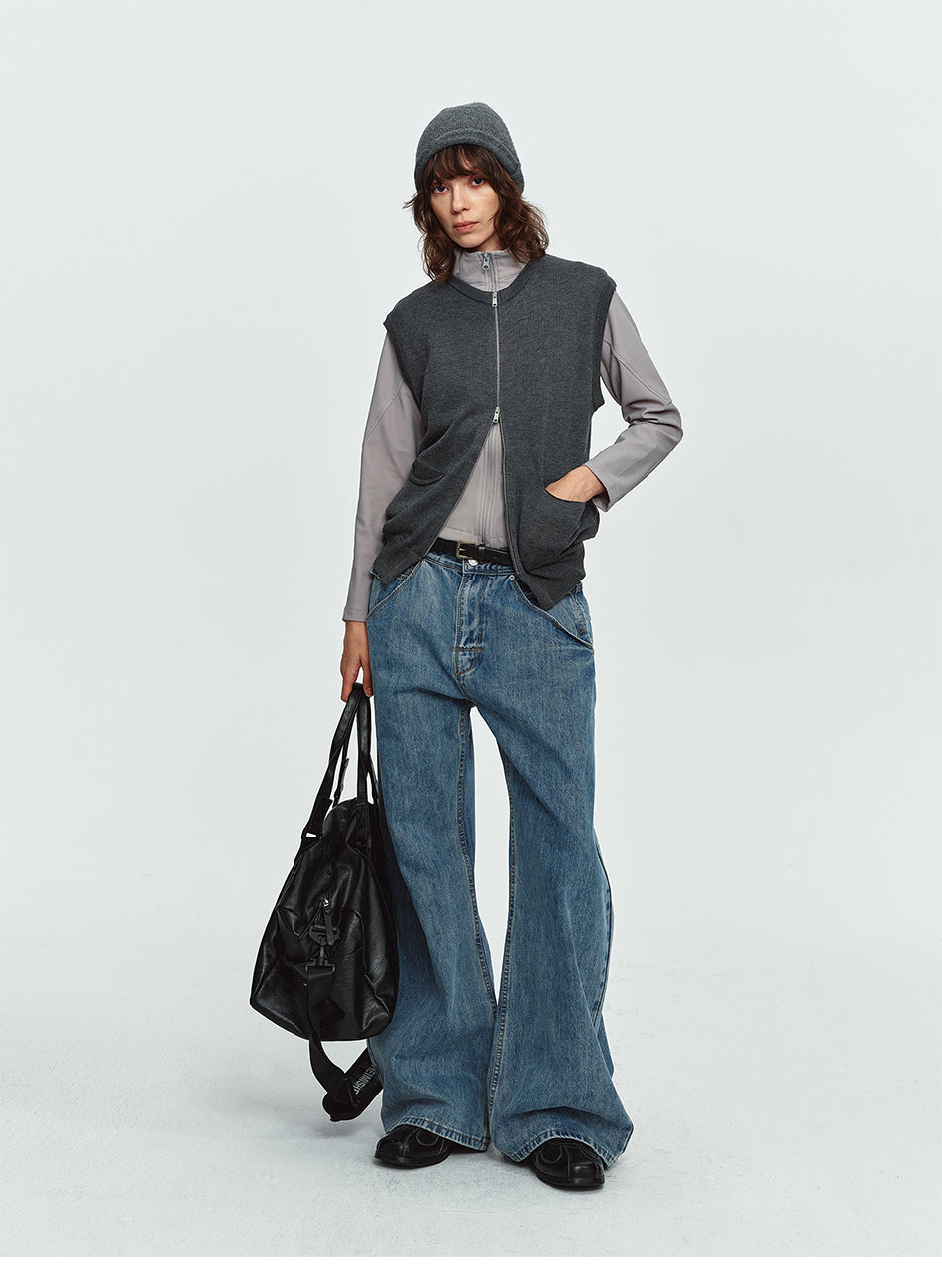 MADWITCH DUAL-ZIP CREWNECK KNIT VEST #MYCB031