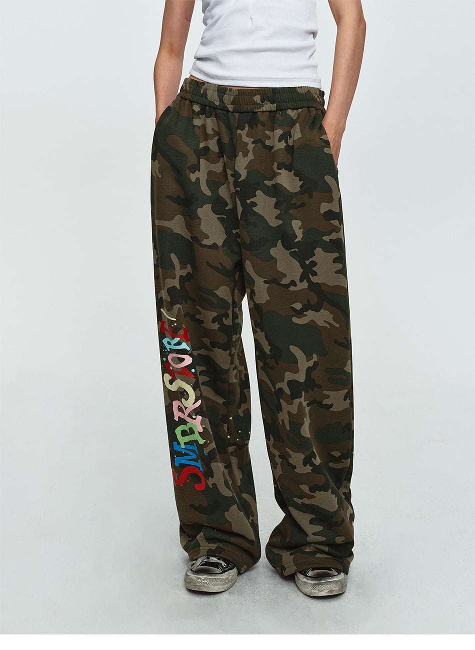 MADWITCH GRAFFITI CAMO-PRINT WIDE-LEG LOUNGE PANTS #C1062