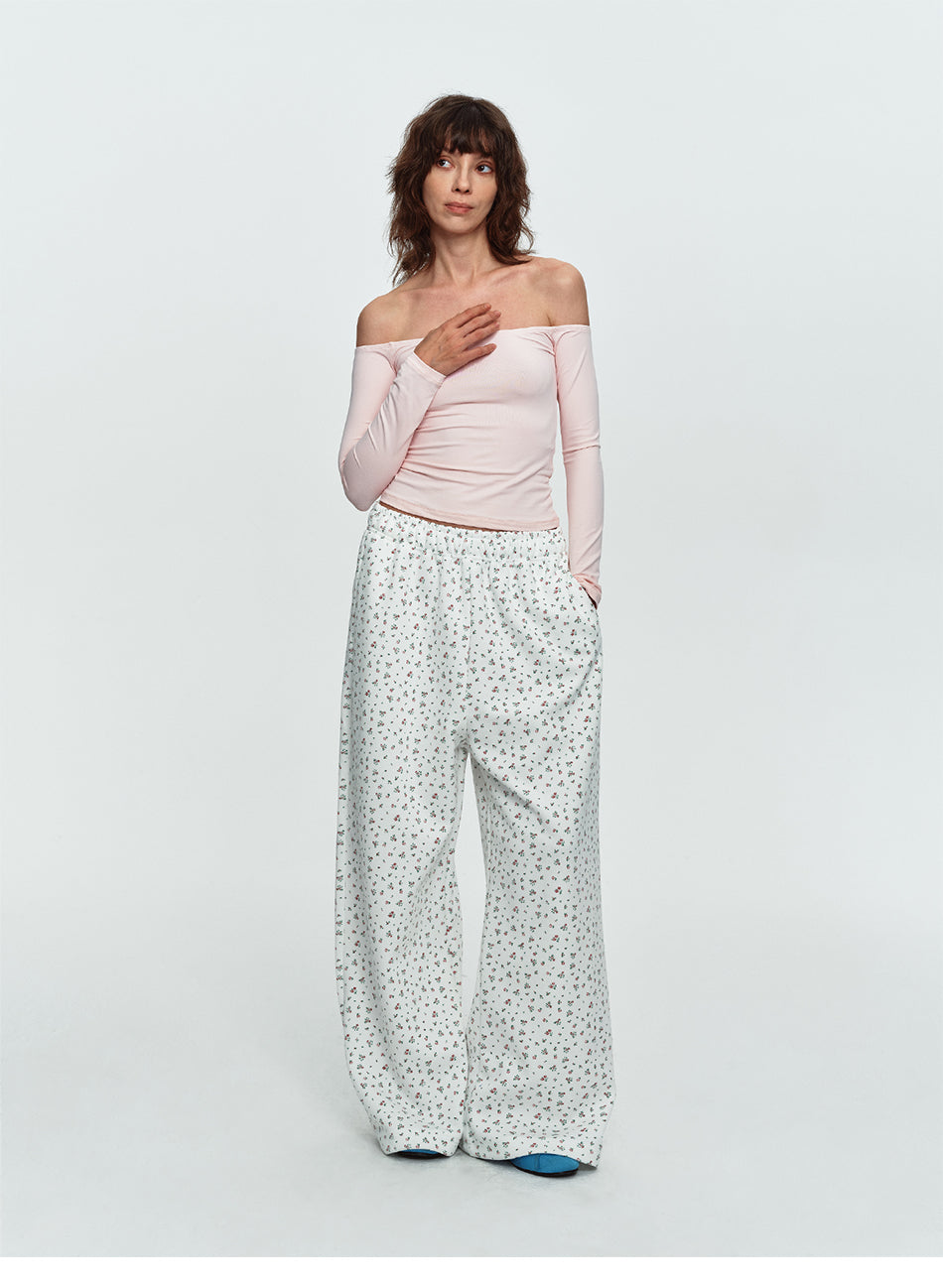 MADWITCH FLORAL-PRINT ELASTIC-WAIST WIDE-LEG PANTS #C1100