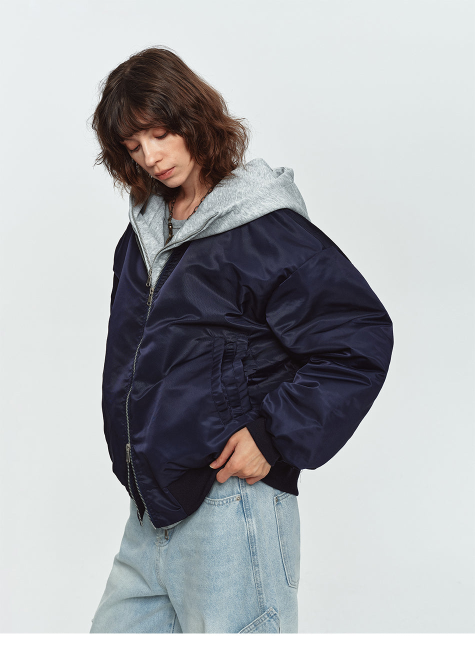 MADWITCH LAYERED HOODED DUAL-ZIP BOMBER JACKET #C2026382