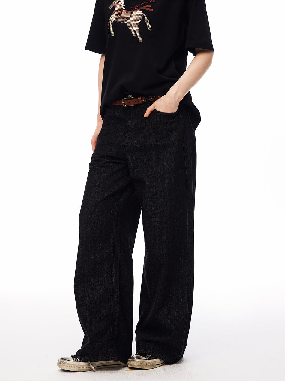 MADWITCH EMBROIDERED RAW WASHED WIDE-LEG JEANS #DR3335