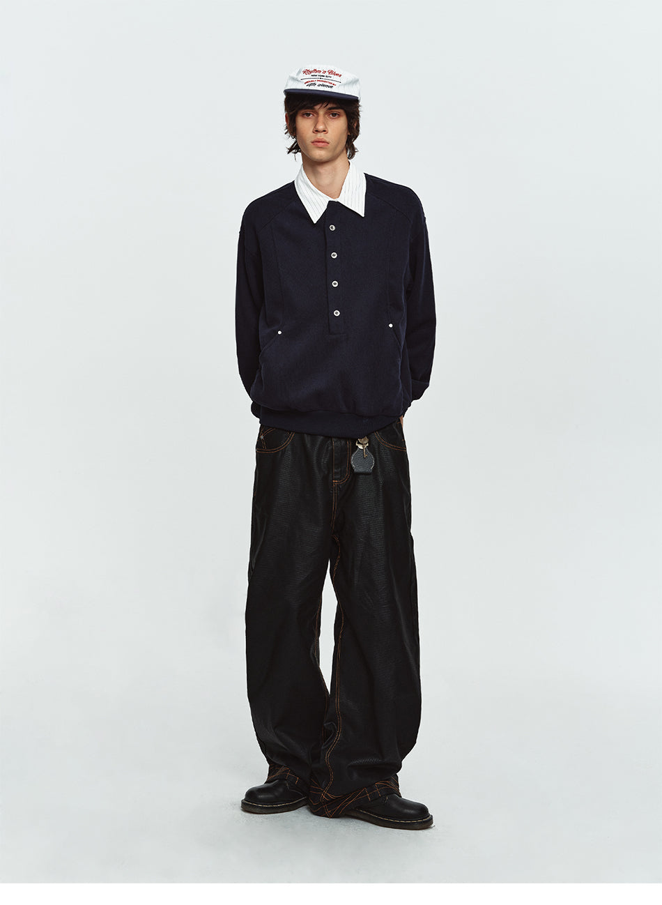 MADWITCH LAYERED HENLEY PREPPY RELAXED SWEATSHIRT #991508