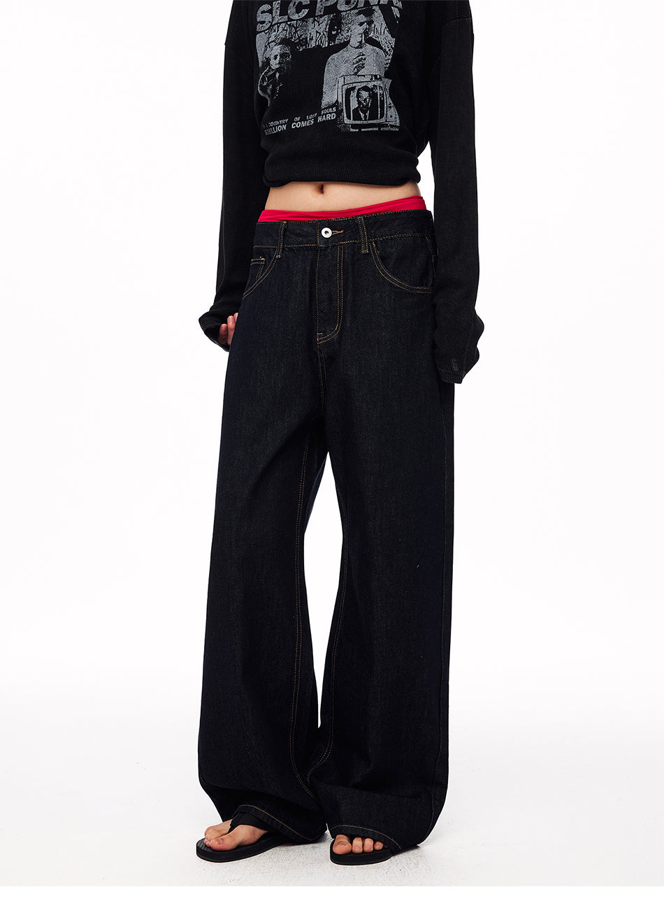 MADWITCH EMBROIDERED BACK-WAIST WIDE-LEG JEANS #WHOA158