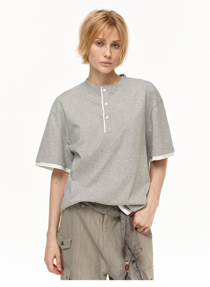 MADWITCH VINTAGE HENLEY FAUX LAYER TEE N2013 - MadWitch Store