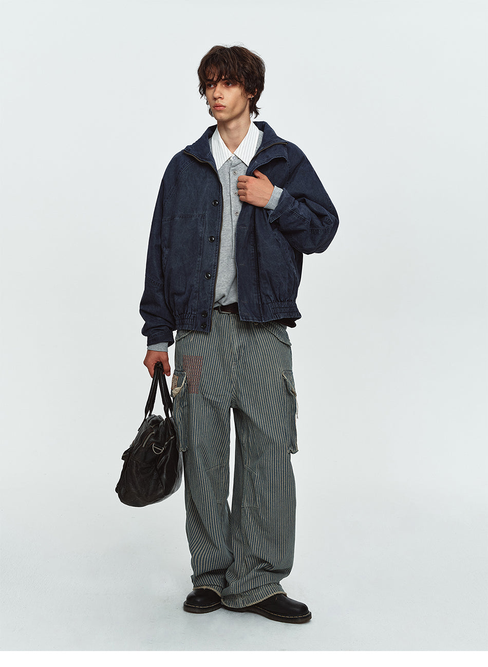 MADWITCH WASHED STAND-COLLAR RIBBED-HEM JACKET #AW26608