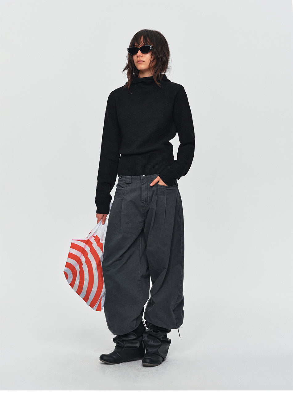 MADWITCH CROPPED SLOUCHY-HOOD KNIT SWEATER #MYC025