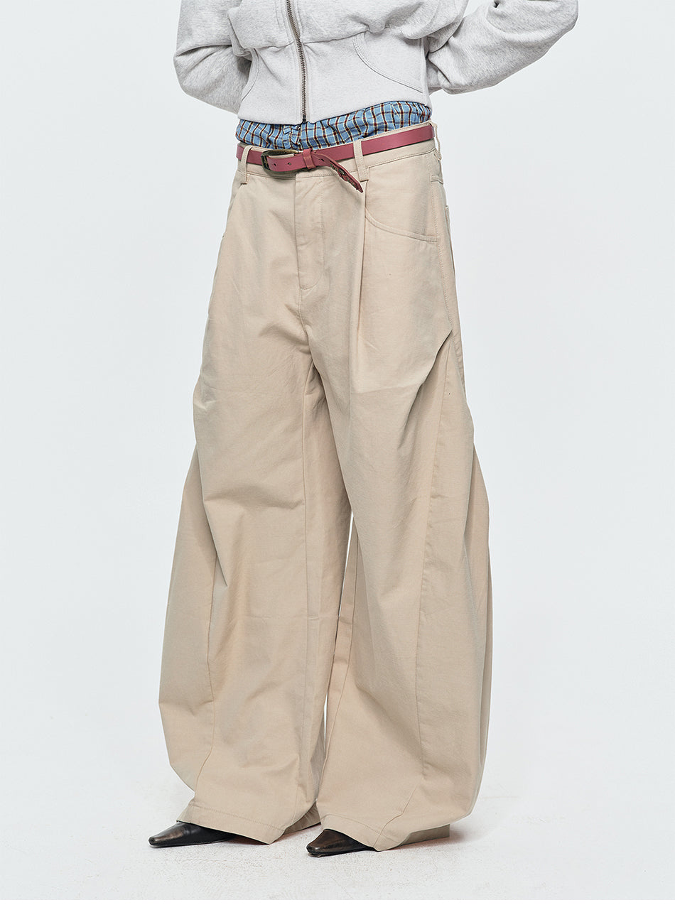 MADWITCH DOUBLE-PLEATED CURVED WIDE-LEG PANTS #A638
