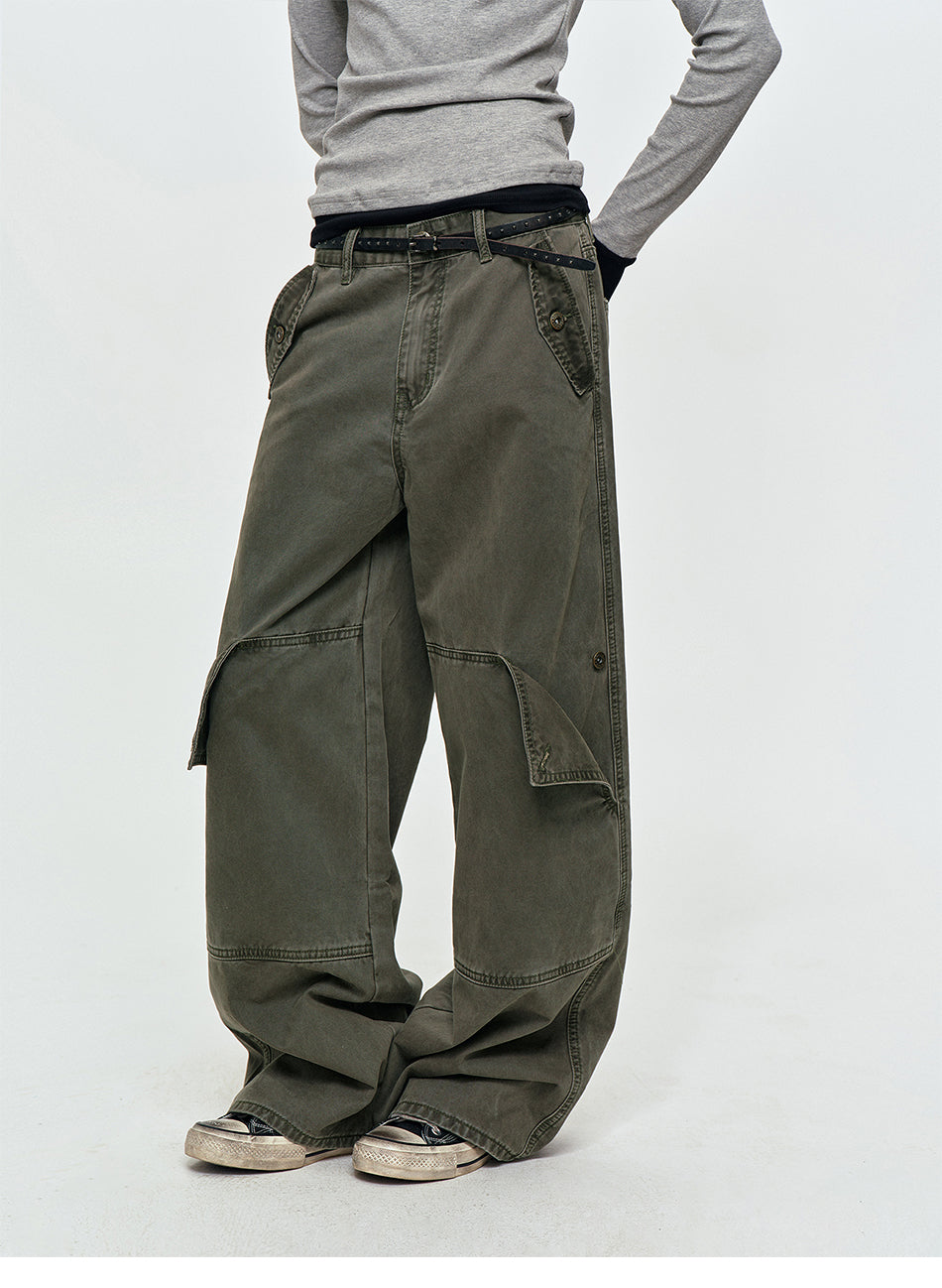 MADWITCH WASHED PANELED WIDE-LEG CARGO PANTS #DR9621