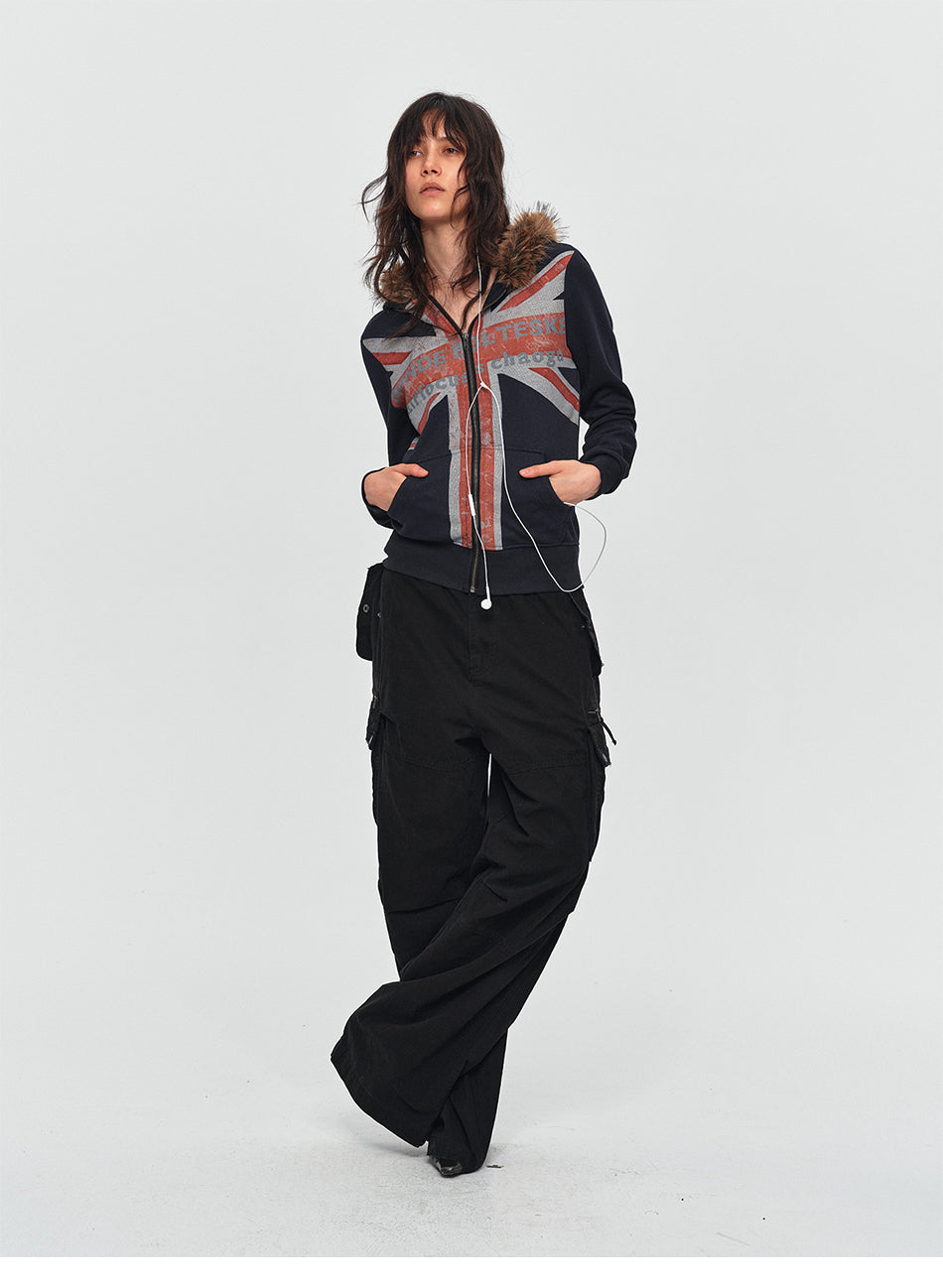 MADWITCH UNION JACK FUR-COLLAR HOODIE #2026553
