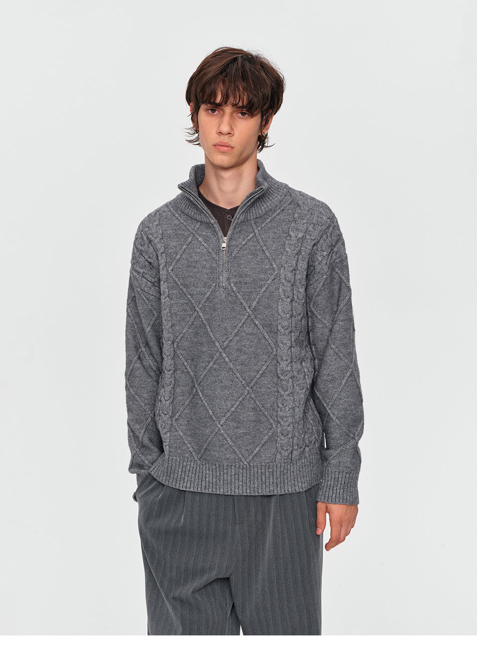 MADWITCH HALF-ZIP ARGYLE KNIT SWEATER #AW26825