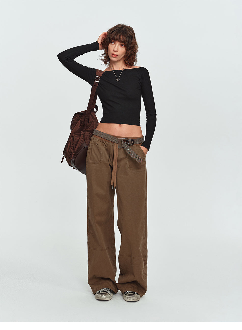 MADWITCH OFF-SHOULDER RIBBED CROPPED LONG-SLEEVE TOP #2026105