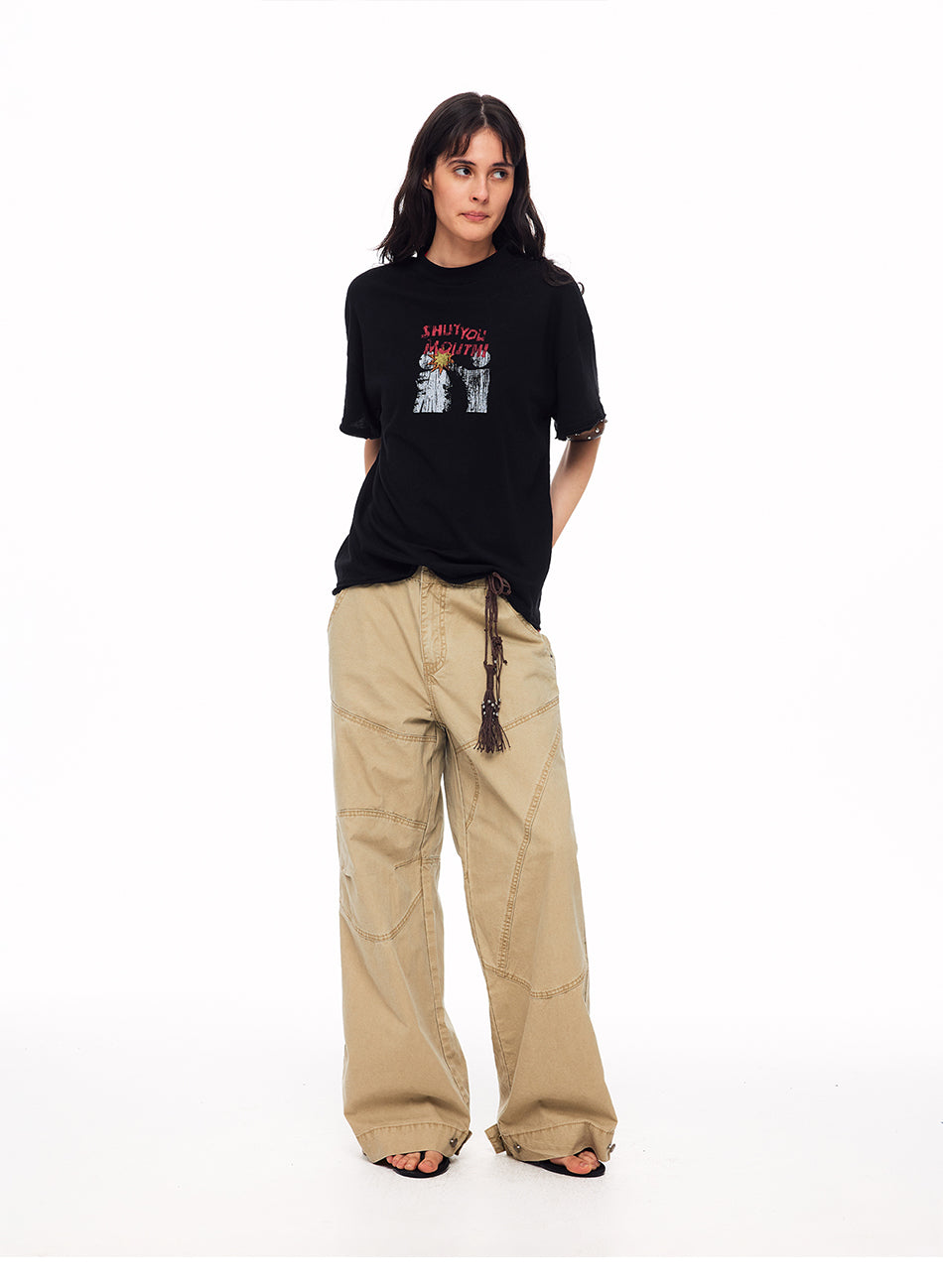 MADWITCH DECONSTRUCTED EMBROIDERED WASHED CARGO TROUSERS #CK3653