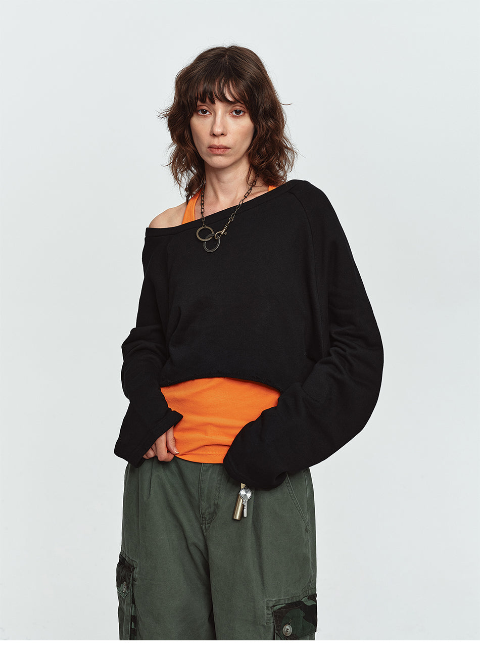 MADWITCH RAW-HEM ONE-SHOULDER CROPPED SWEATSHIRT #G2026114