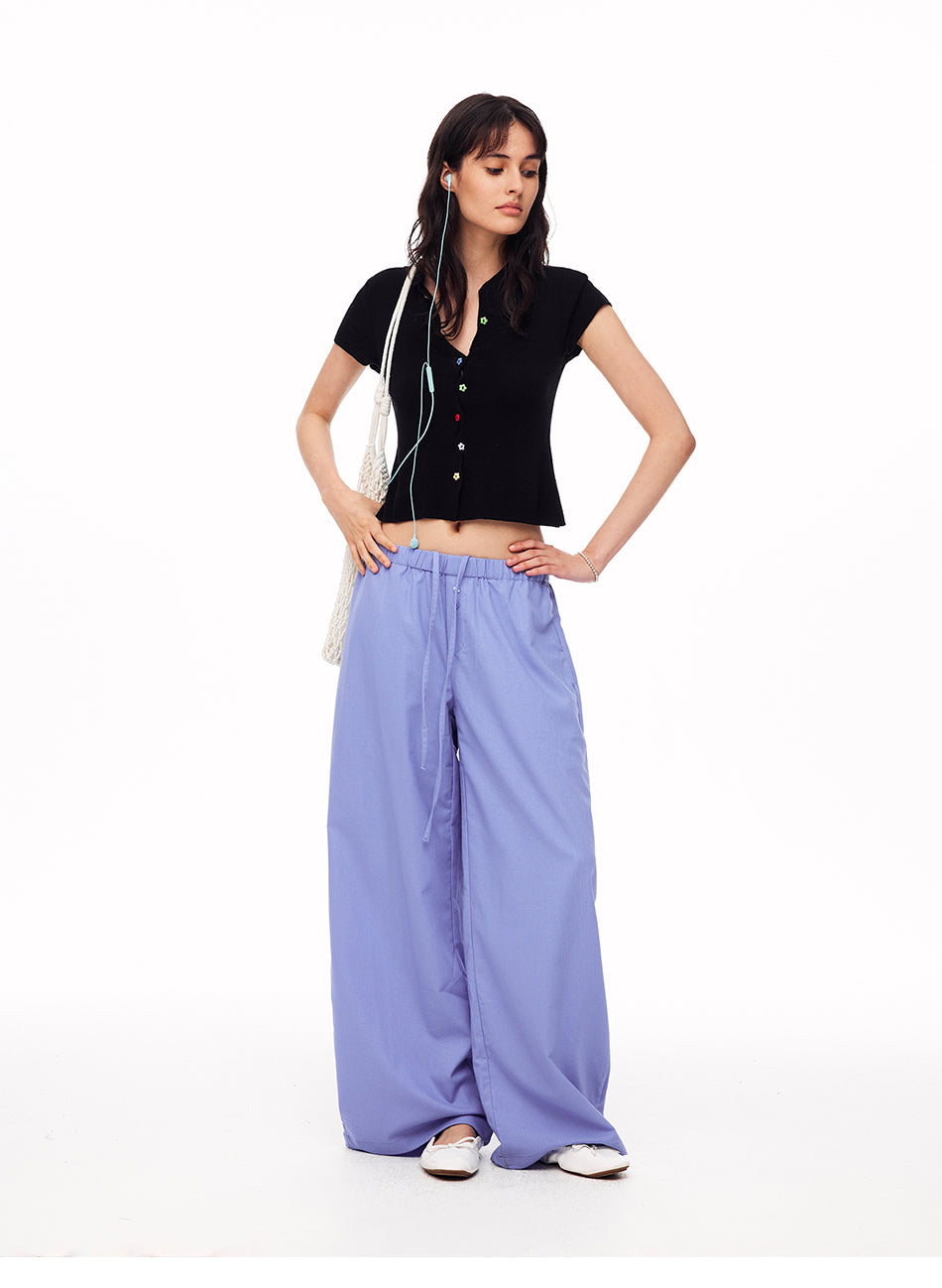 MADWITCH SCALLOPED PLACKET FLORAL BUTTON KNIT TEE #TX458