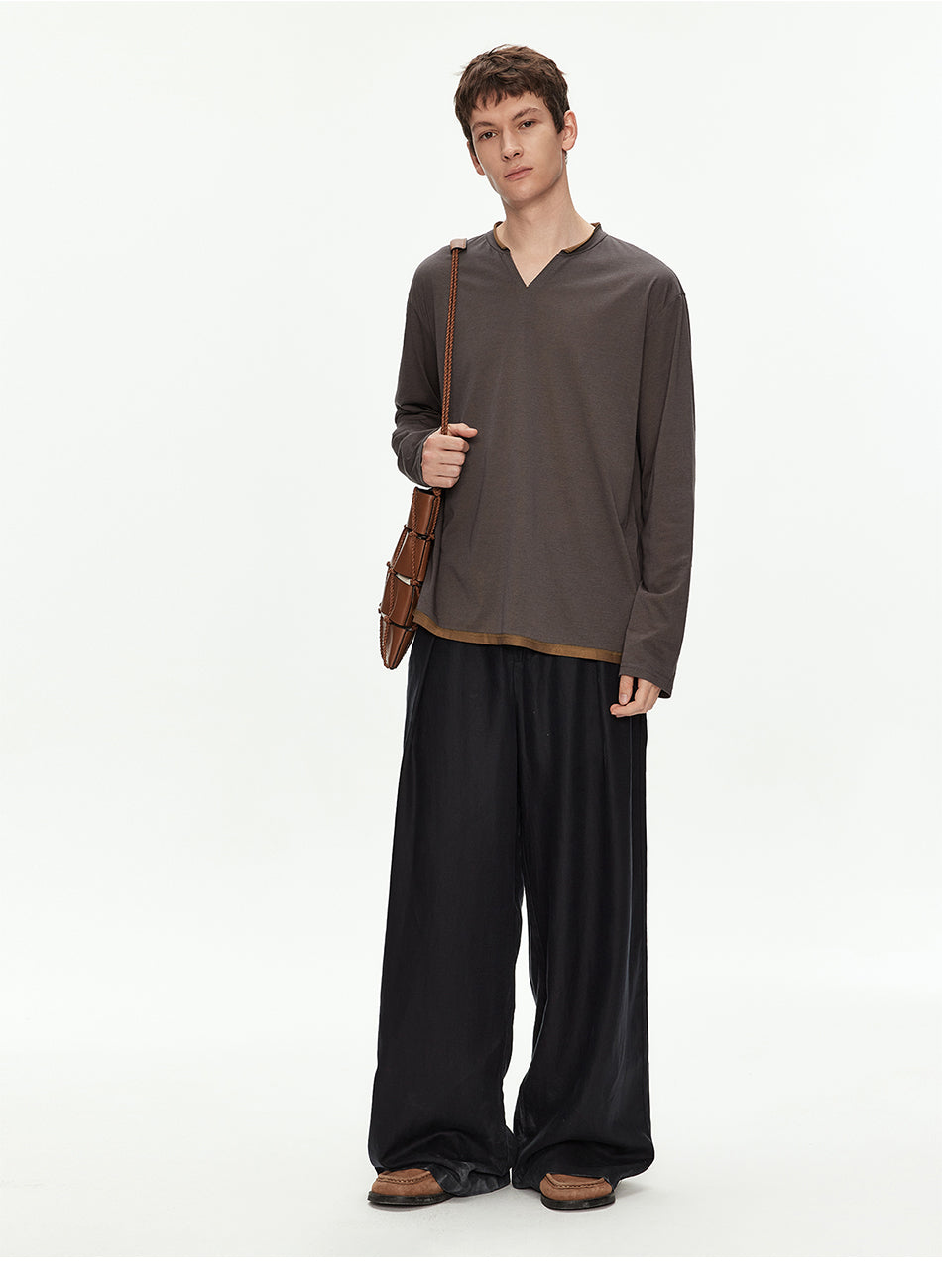 MADWITCH COLORBLOCK HENLEY LONG TEE #M1175