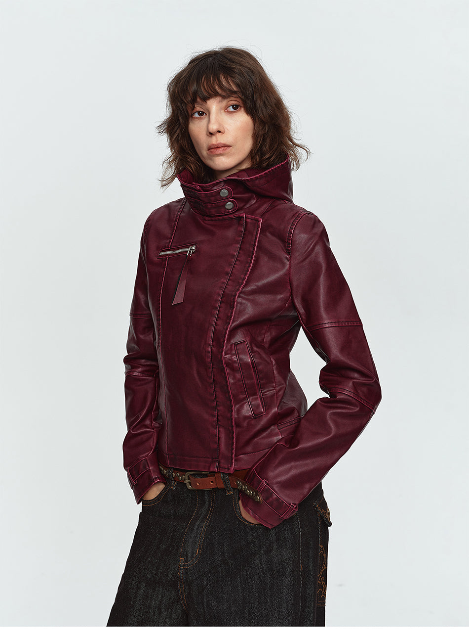 MADWITCH WASHED PU HOODED JACKET #L2026579