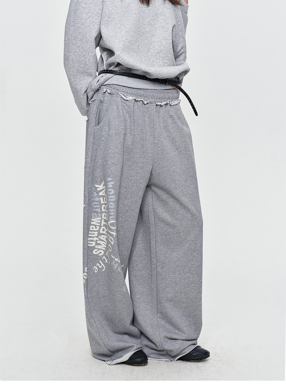MADWITCH DISTRESSED GRAPHIC WIDE-LEG SWEATPANTS #C1035