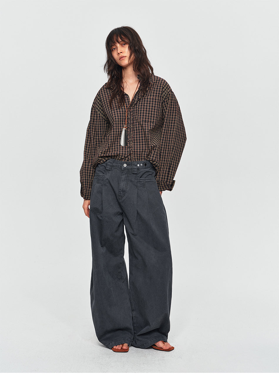 MADWITCH RUCHED PLACKET PLAID SHIRT #26090