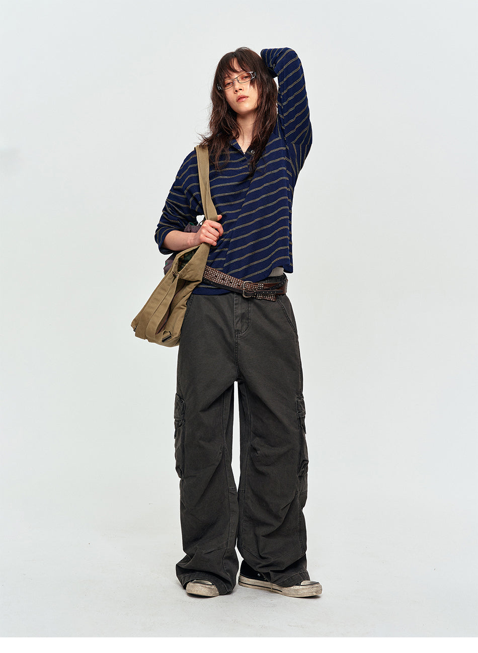 MADWITCH VINTAGE STRIPED DOUBLE-PLACKET POLO #PLO15