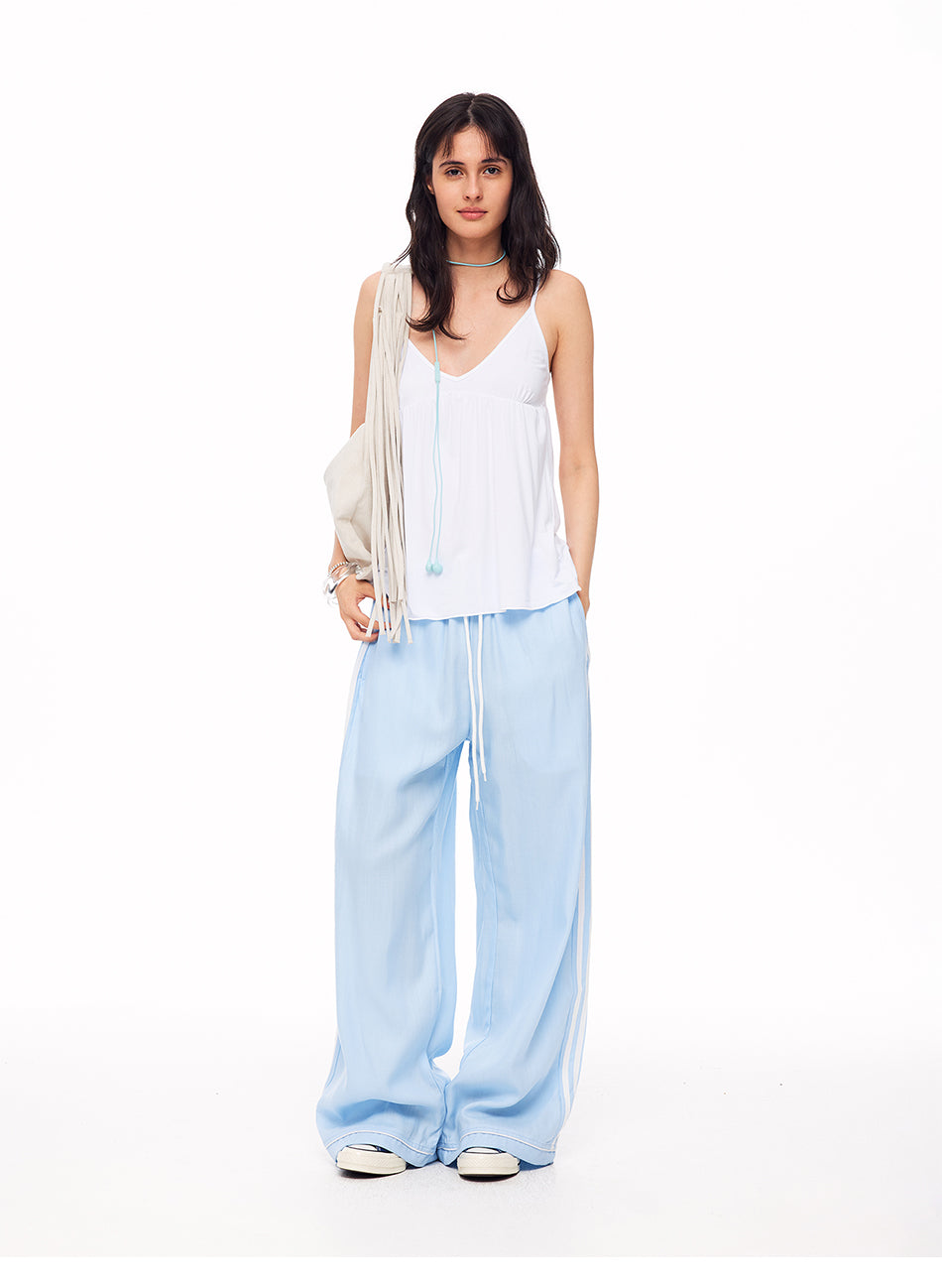 MADWITCH STRIPED LYOCELL-LINEN WIDE-LEG PANTS #CK61057
