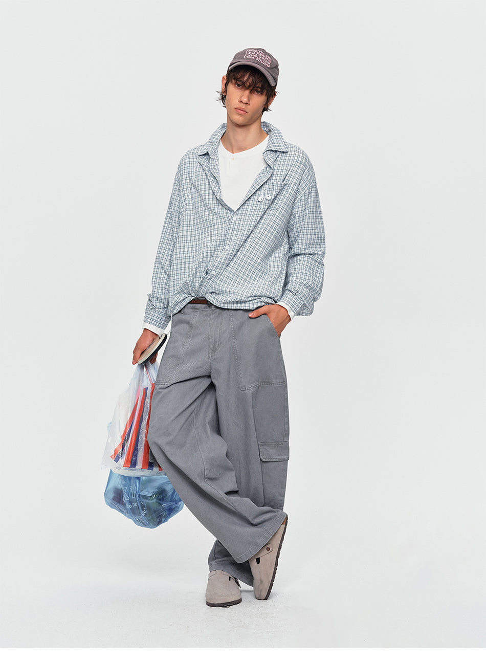MADWITCH DRAWSTRING PLAID SHIRT #RC153