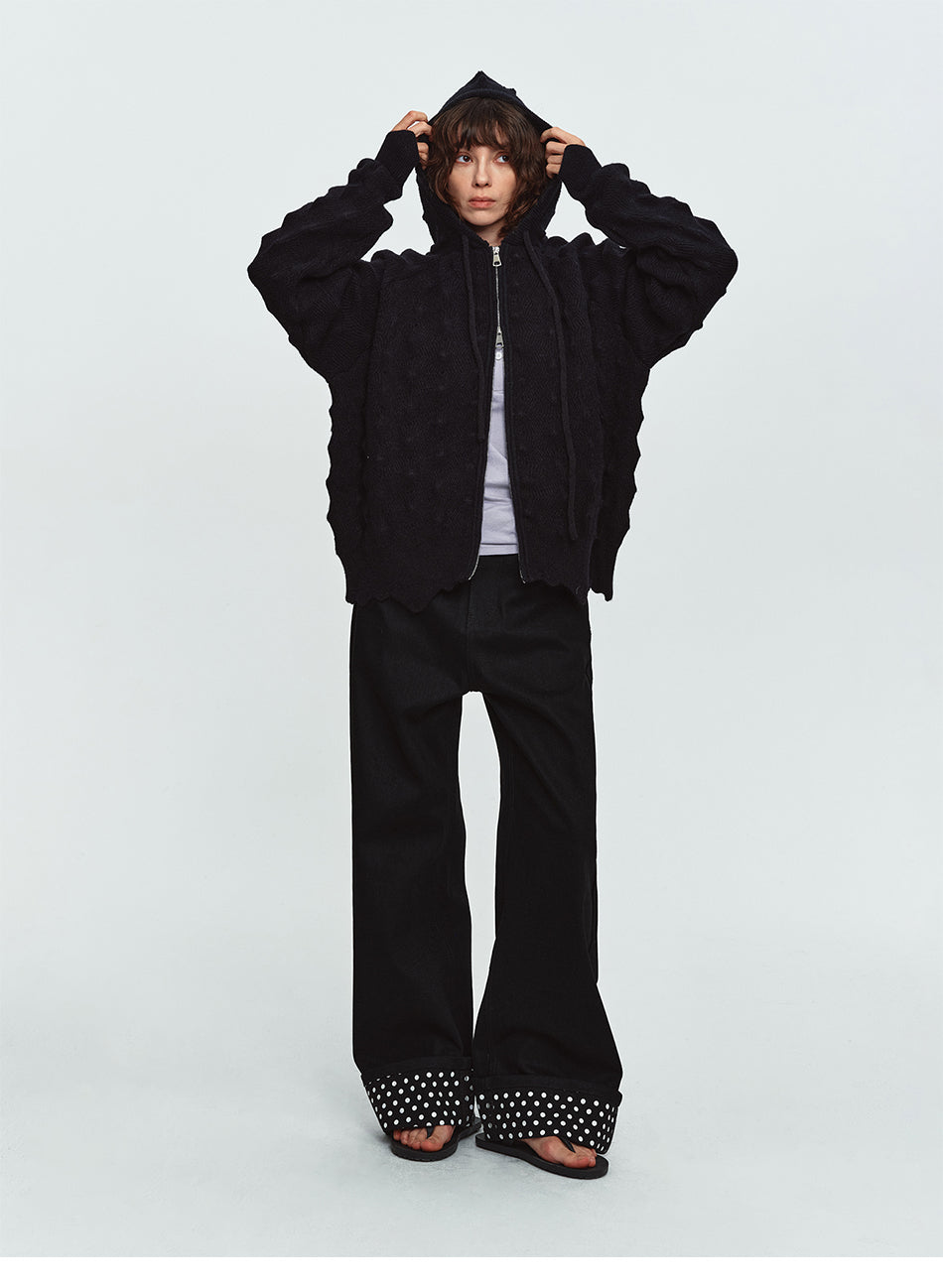 MADWITCH ASYMMETRIC CABLE-KNIT HOODED CARDIGAN #L2026708