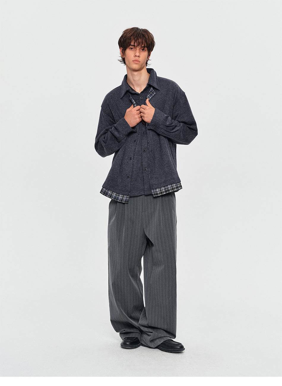 MADWITCH LAYERED PLAID-COLLAR BUTTONED SWEATSHIRT #880936
