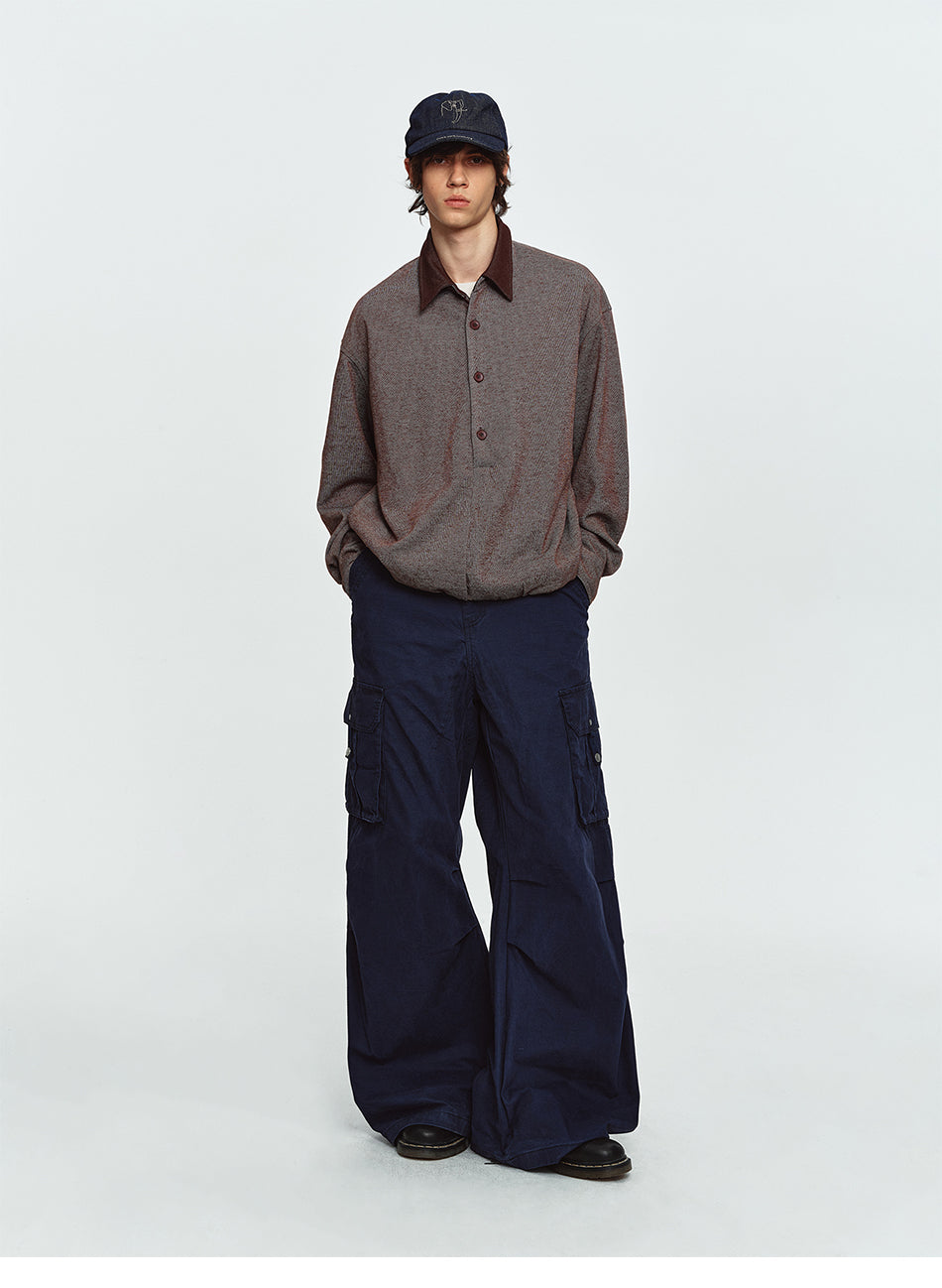 MADWITCH CONTRAST-COLLAR BUTTON-PLACKET CINCHED SWEATSHIRT #991399