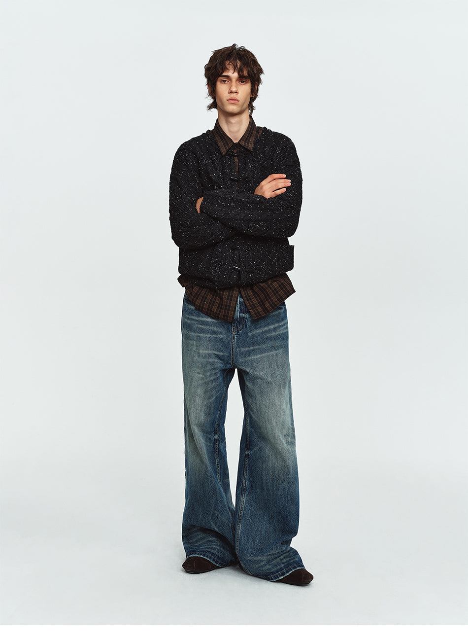 MADWITCH CABLE-KNIT HORN-BUTTON RELAXED SWEATER #9935