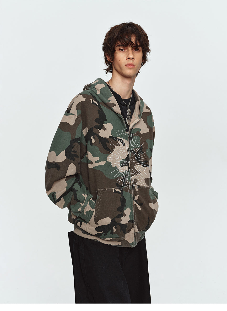 MADWITCH CAMO GRAPHIC-PRINT ZIP HOODIE #0309