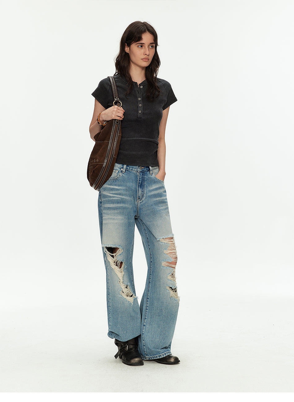 MADWITCH CROSS STUD DISTRESSED JEANS #MC2609
