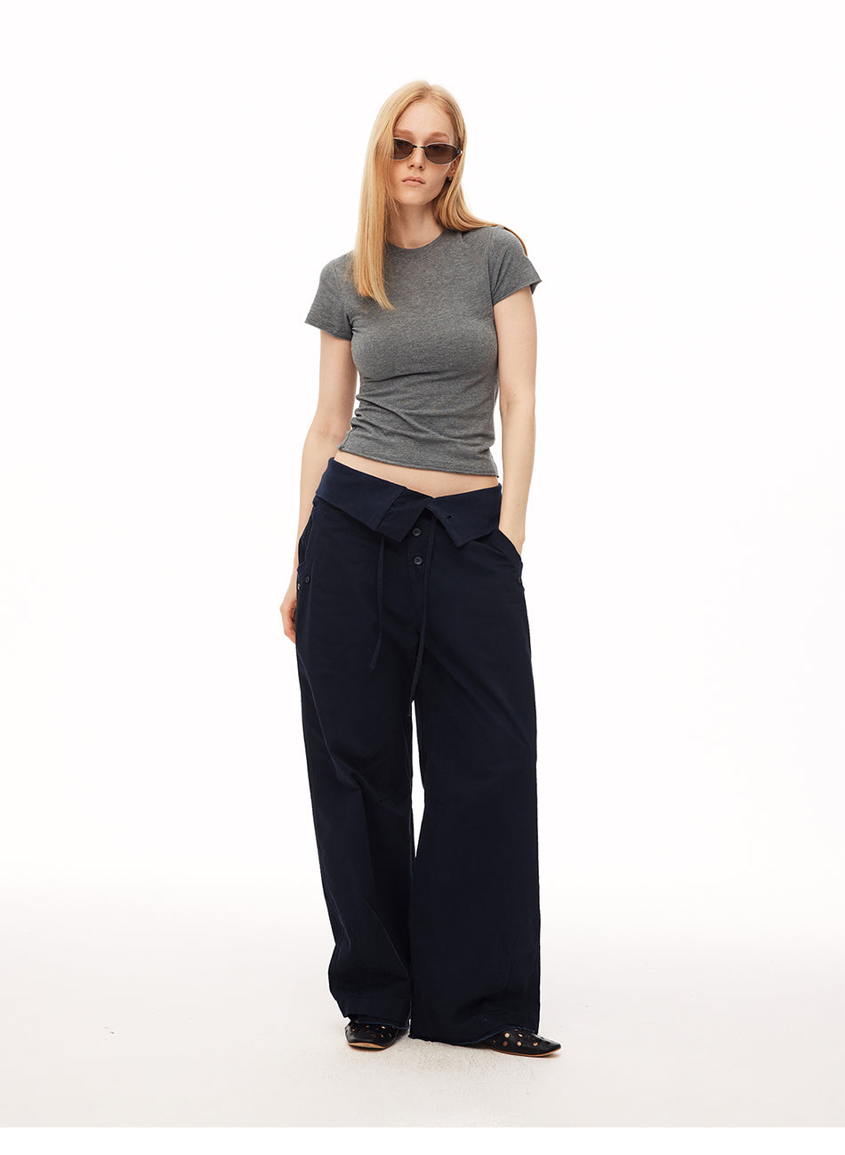 MADWITCH CONTRAST FOLD-OVER WAIST CARGO PANTS #CN61055
