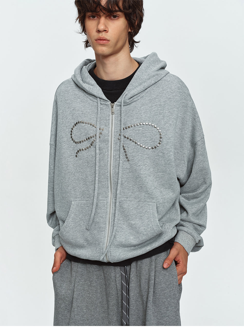 MADWITCH STUDDED-BOW RELAXED ZIP HOODIE #DC0305