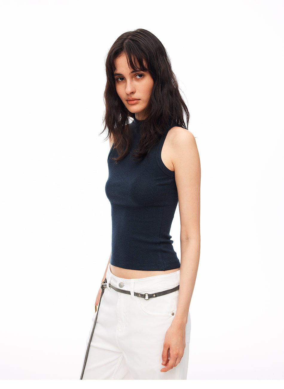MADWITCH RIBBED MOCK NECK SLEEVELESS TANK #G2034