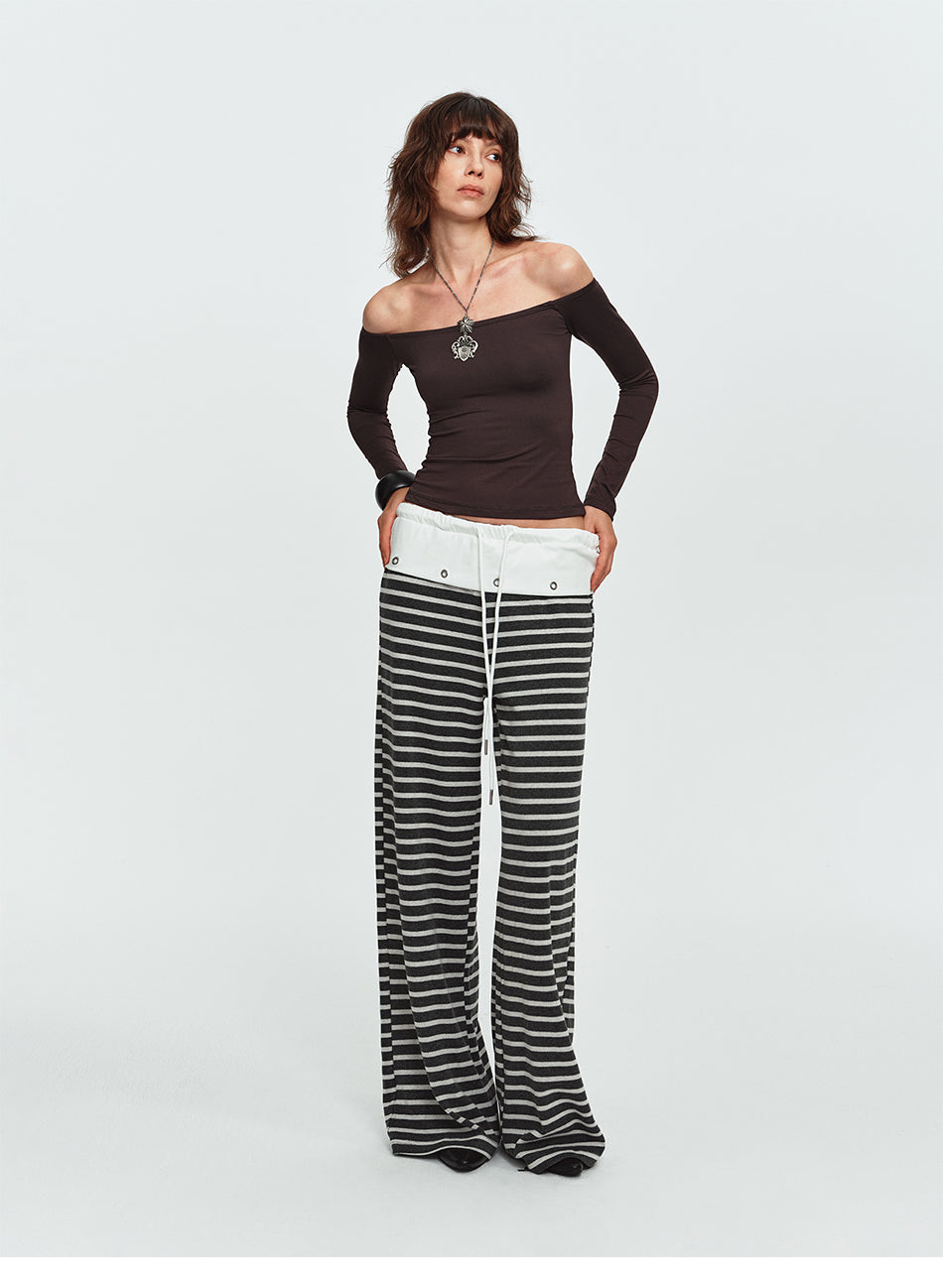 MADWITCH STRIPED STUDDED WIDE-WAISTBAND SWEATPANTS #C2026373