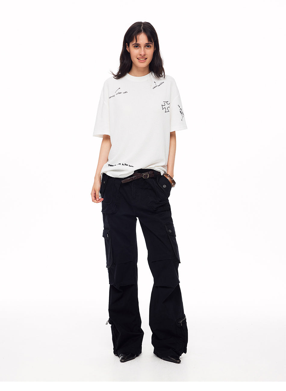 MADWITCH DECONSTRUCTED WASHED FLARE CARGO PANTS #CN61032