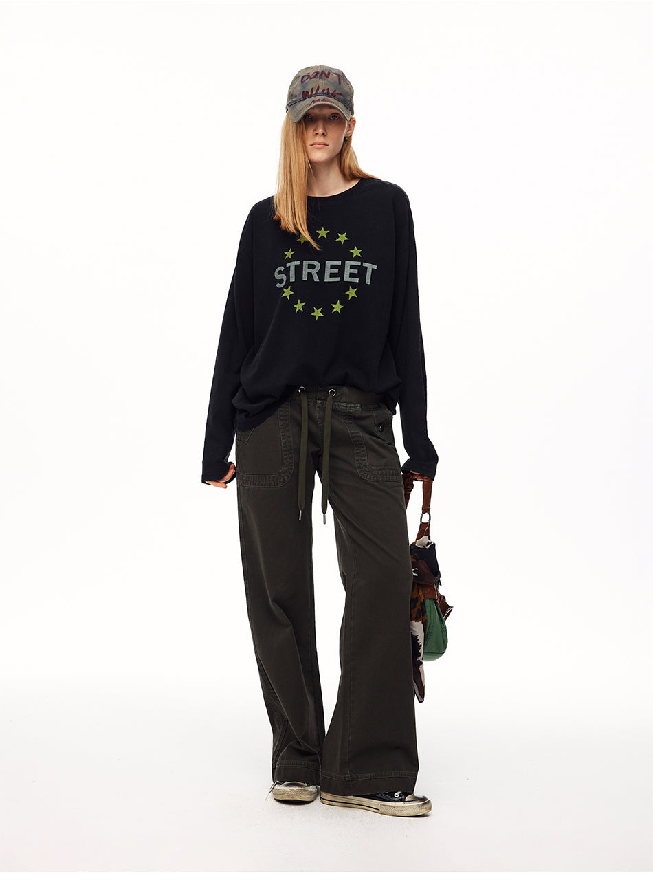MADWITCH WASHED DISTRESSED DRAWSTRING CARGO PANTS #A635