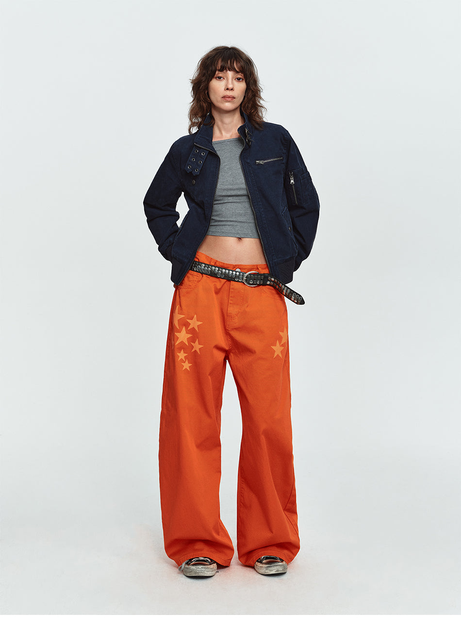 MADWITCH STAR-PRINT WASHED WIDE-LEG TROUSERS #G60156
