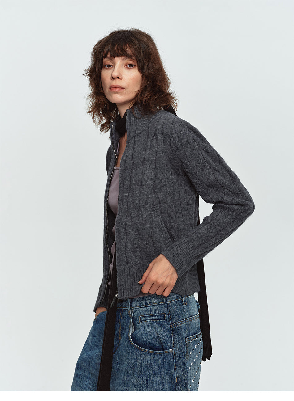 MADWITCH CABLE-KNIT STAND-COLLAR CARDIGAN SWEATER #L2026709