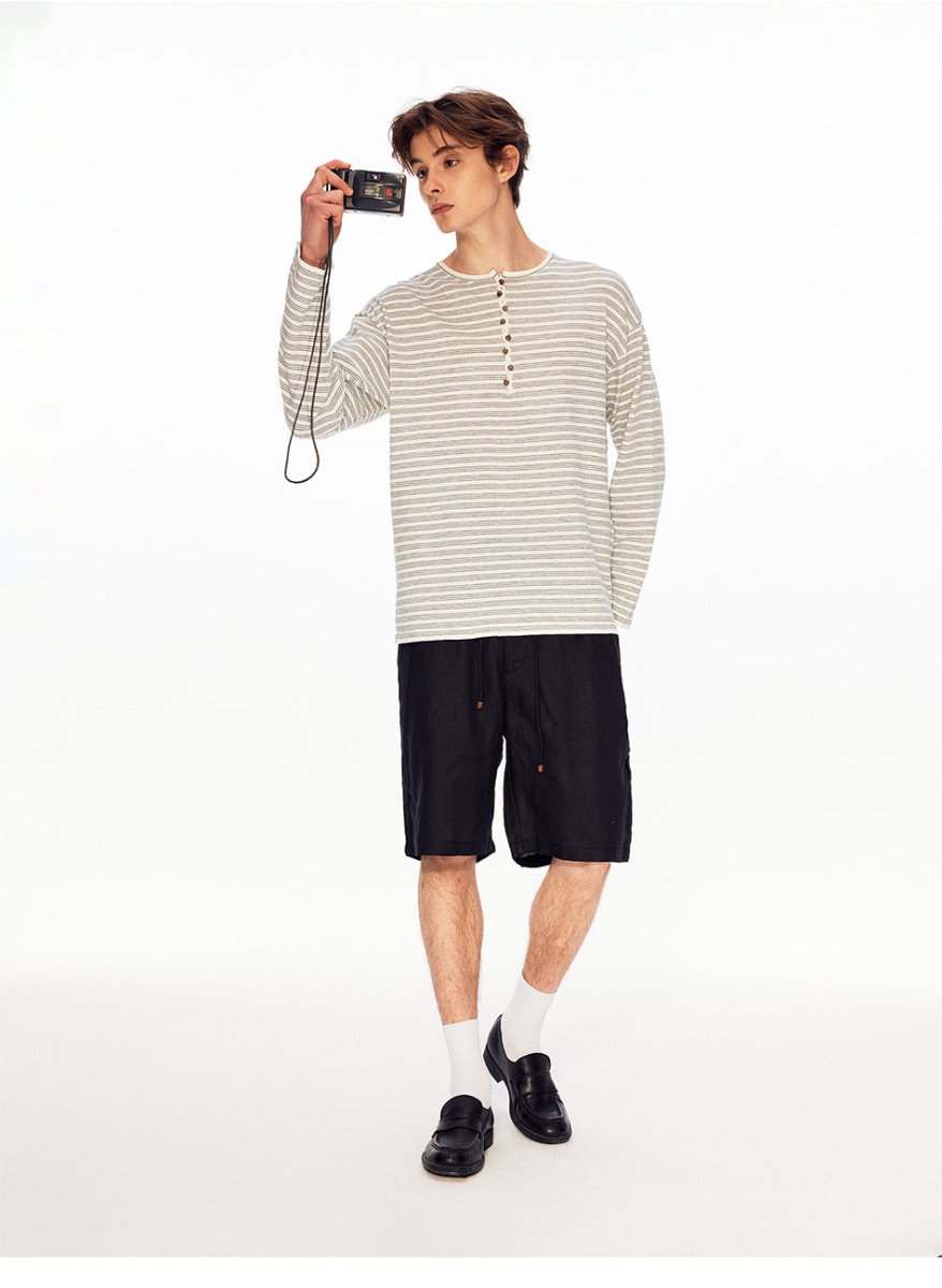 MADWITCH HENLEY LINEN TENCEL STRIPE TEE 68625 - MadWitch Store