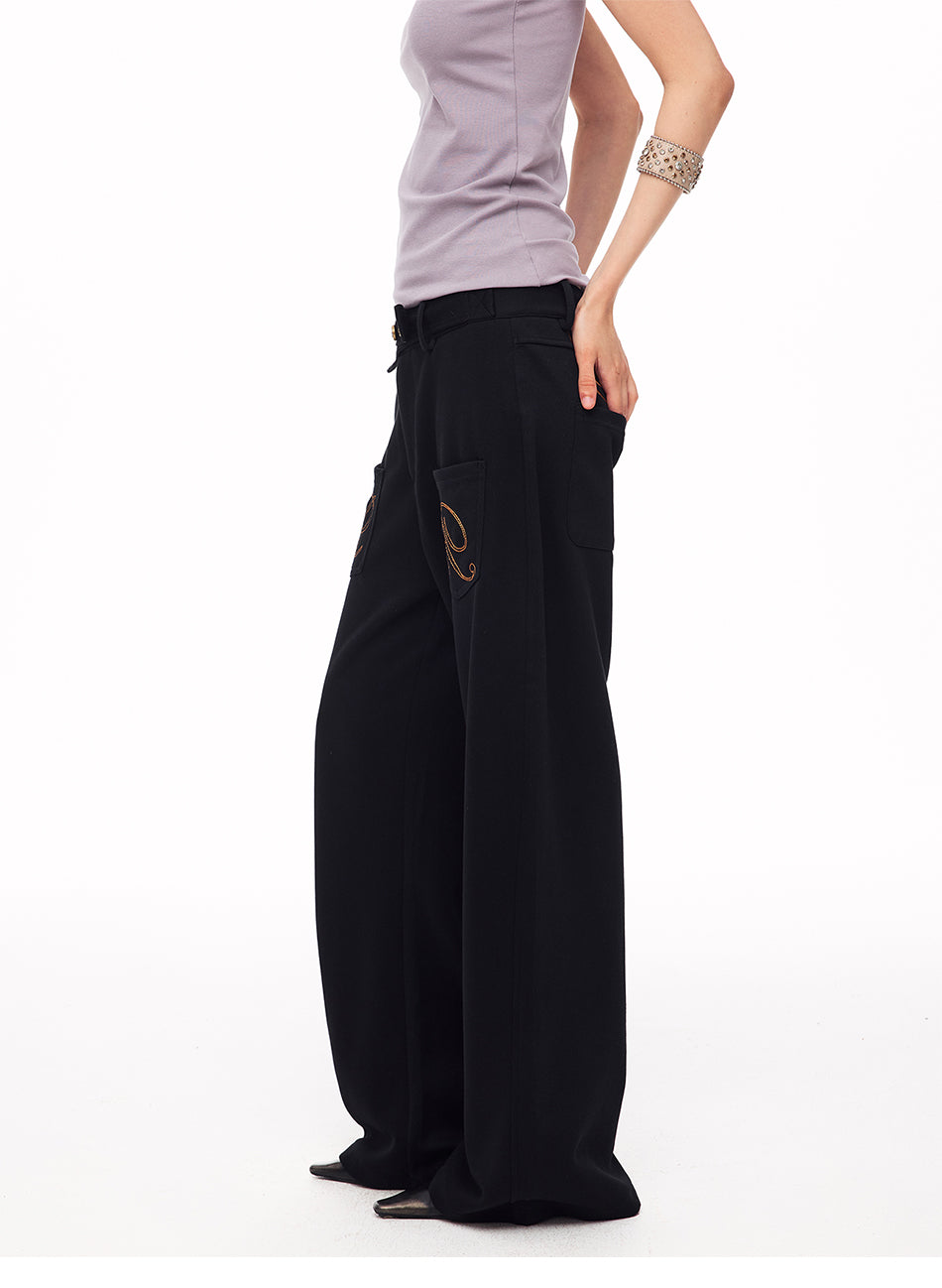MADWITCH EMBROIDERED BACK-STRAP WIDE-LEG SWEATPANTS #L2026554