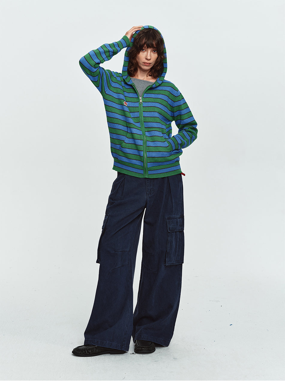 MADWITCH PLEATED WASHED CARGO WIDE-LEG TROUSERS #7621