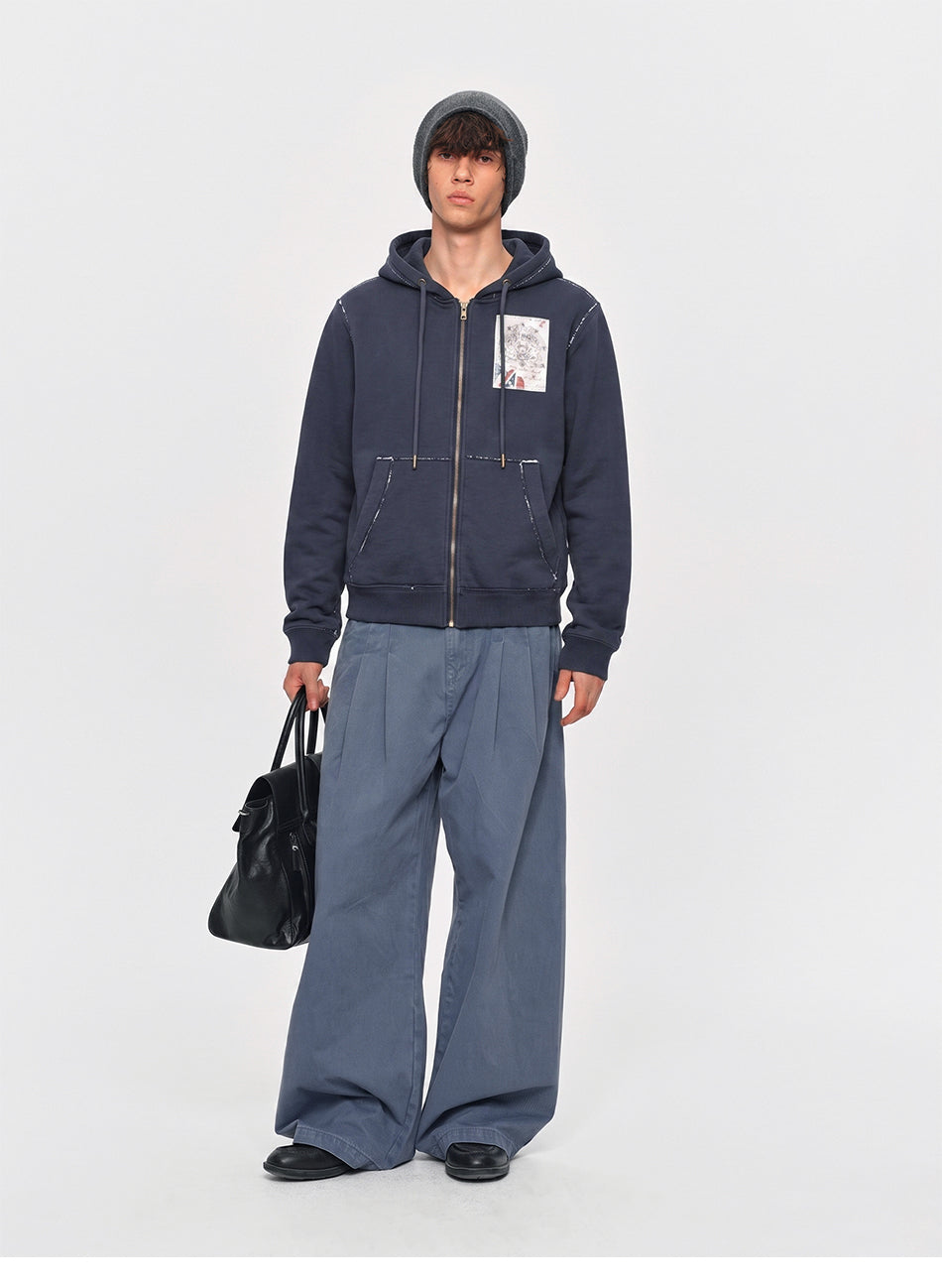 MADWITCH WASHED GRAPHIC-PATCH CROPPED ZIP HOODIE #2606WT5096