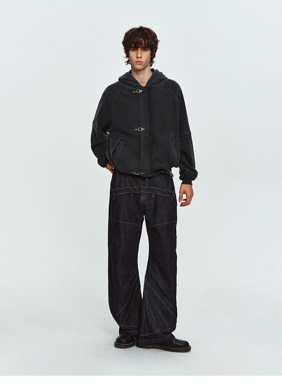 MADWITCH WAFFLE-KNIT BUCKLE-CLOSURE HOODED JACKET #AW26154