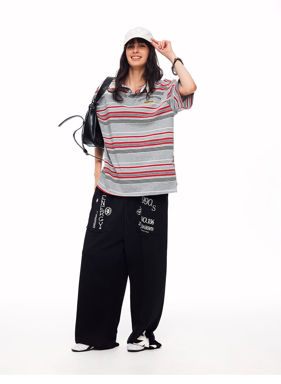 MADWITCH VINTAGE EMBROIDERED STRIPED POLO #TC121